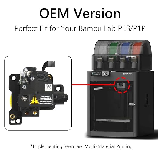 Original Stainless Steel P1 Extruder Unit for Bambu Lab P1P/P1S 3D Printer with Dual Gears for Increased Extrusion Force & Filament Run-Out Detection