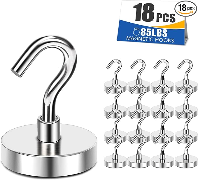 MIKEDE Magnetic Hooks 85lbs Strong Magnets Hook 18 Pack | Heavy Duty Extra Strong Cruise Hook for Hanging Industrial Metal Refrigerator Hooks for Cruise Cabins Fridge Kitchen Grill