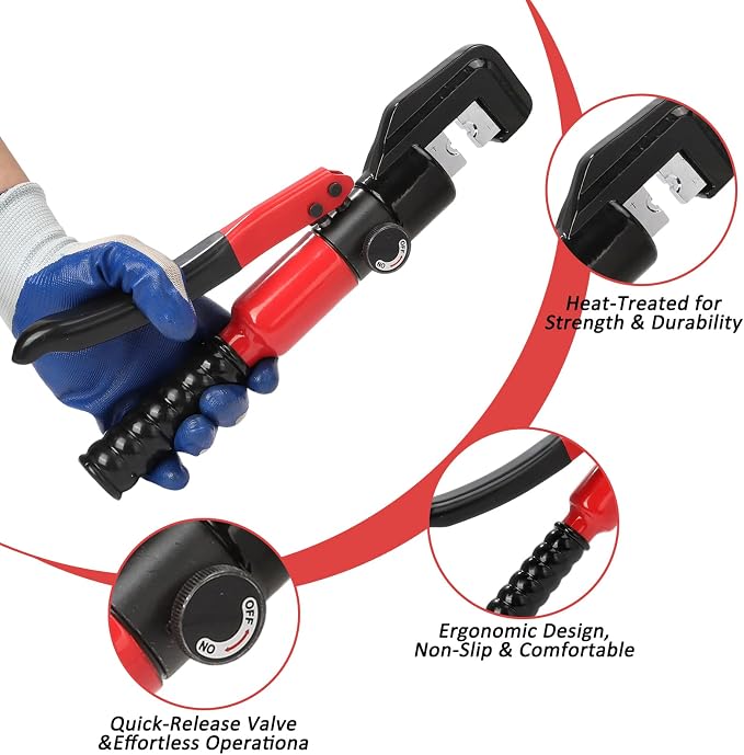 Hydraulic Crimping Tool 45KN Battery Cable Crimper Tool with 8 Dies | Heat-Treated Steel Construction Ergonomic Non-Slip Handle for Electricity, Communication, Traffic Applications