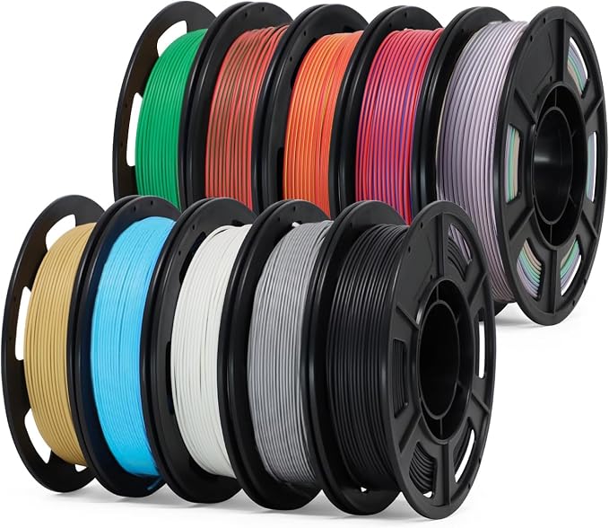YOUSU Matte PLA 3D Printer Filament 1.75mm Bundle, Low Gloss & No Sanding Needed, Smooth Extrusion, Easy Support Removal, 10×250g Spools (2.5kg Total), 10 Colors Pack
