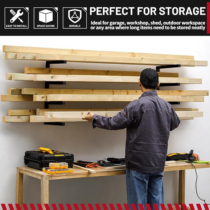 YYR 4 Layer Power Tool Organizer 16 Inch 4 Slots & Heavy Duty 4-Level Lumber Storage Rack Wall Mount