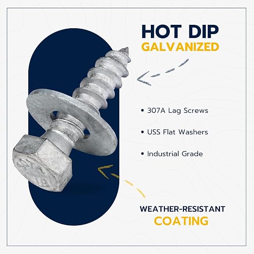 3/8 x 1-1/2 (50 Pack) Lag Screw Kit, 50 Screws and 50 washers, Hot Dip Galvanized, Meets ASME B18.2.1 Industrial/Commercial Grade by Makers Bolt