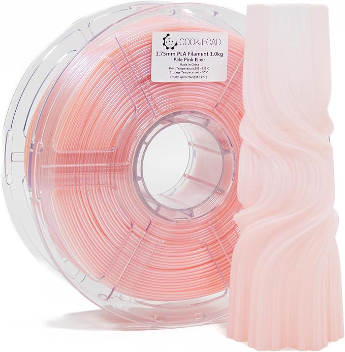 Cookiecad PLA Filament 1.75mm 1kg Iridescent Glitter 3D Printer Filament - Pale Pink Elixir PLA