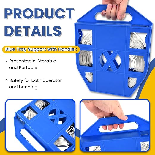 Steel Banding S304 Stainless Strapping - Steel Band Strapping Coil 100Feet * 1/2" Wide * 0.02" Thick Blue Plastic Tray for High-tensile Package Strapping Bunding Packaging