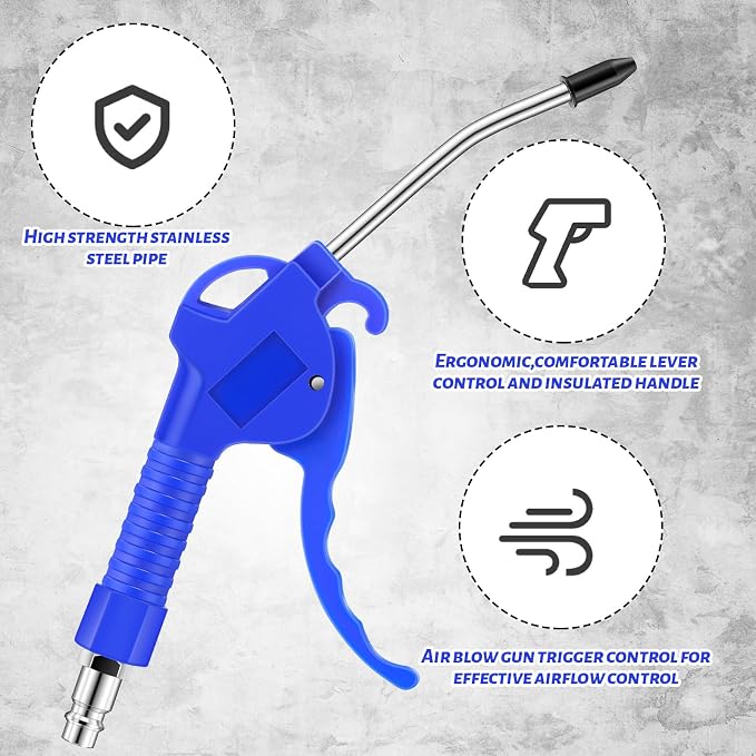 MorningRo 6 Pcs Air Blow Gun Kit with 19", 11", and 4" Pistol Grip Air Blow Gun Tools Compressor Nozzle for Industrial Household Car Detail Mechanics (Blue)