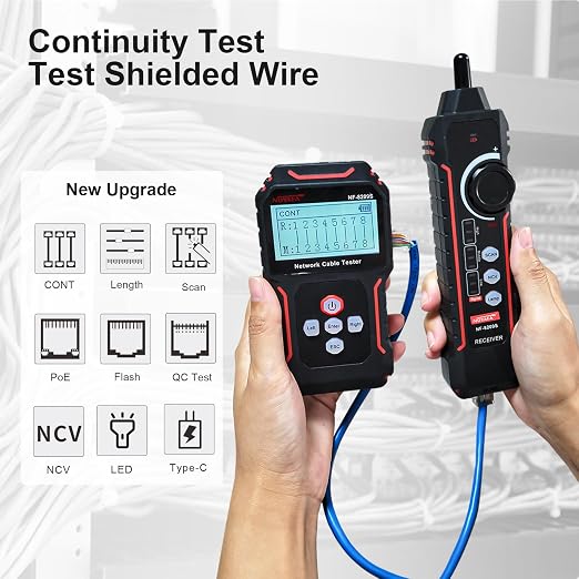 NOYAFA NF‑8209S Network Cable Tester – Upgrade Ethernet Cable Tester with PoE Detection, NCV Voltage Test, Cable Length Measurement, Port Flashing & Anti-Interference Scan Modes