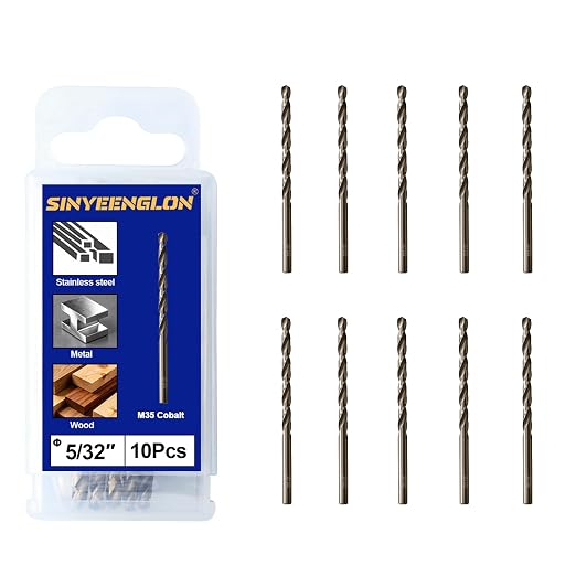 5/32 Cobalt Drill Bit for Metal and Hard Steel(10Pcs),M35 High Speed Steel Twist Jobber Metal Drill Bits,with Index Storage Case