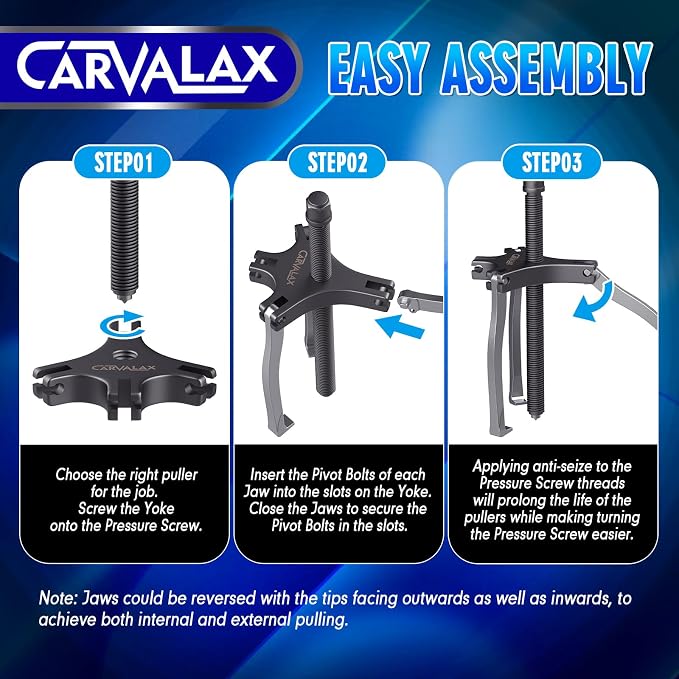 CARVALAX Gear Puller 7 Ton, Heavy Duty CR-V Steel 2 & 3 Reversible Jaw Bearing/Pulley Puller – Professional Automotive & Industrial Tool for Mechanics, DIYers