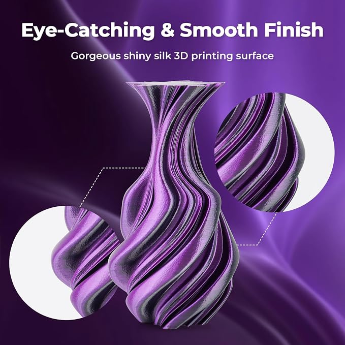AMOLEN Dual Color Silk PLA 3D Printer Filament, PLA 1.75mm Shiny Color Change Filament 3D Printing PLA Filament for Most FDM 3D Printer, 1kg Spool(2.2lbs), Black Purple