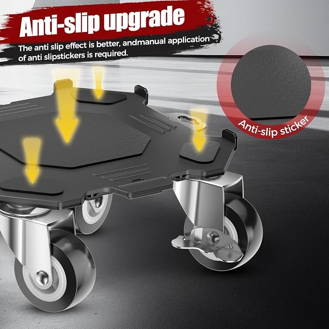 Upgraded Furniture Dolly Movers 5 Wheel Heavy Duty 2000LBS Capacity Carbon Steel Panel 360° Rotating Casters Furniture Slider for Sofa Refrigerator Piano (Black, 6in)
