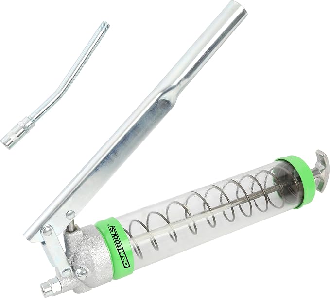 OEMTOOLS 87204 Clear Lever Action Grease Gun, Automotive Grease Gun for Heavy Machinery, 10,000 PSI Max Pressure, Suction and Cartridge Loading, Transparent Barrel