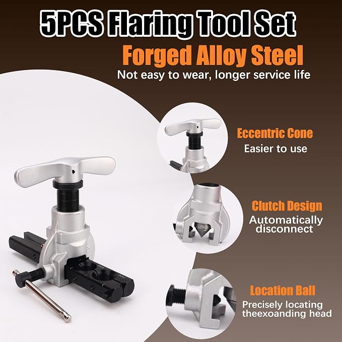 Flaring Tool Kit, Flare Tool HVAC, Copper Pipe Flaring Tool | 1/4''-3/4'' and 6-19mm 45° Eccentric Single Flare Tool with Tubing Cutter. For HVAC, Air Heaters, Refrigerators Maintenance