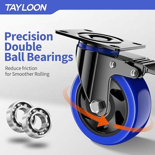 4 Inch Caster Wheels, Casters Set of 4 Heavy Duty, Locking Swivel Casters with Brake, Industrial Plate Casters Wheels Include Free Hardware Kits for Workbench, Furniture, Cart