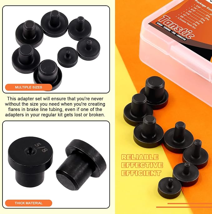 Tanstic 14Pcs Carbon Steel Double Flaring Tool Adapters Set, Fit for 3/16, 1/4, 5/16, 3/8, 7/16, 1/2, 5/8 Inch Tube Expander Flaring Tubing Expander for Copper, Aluminum, Soft Steel Brake Line