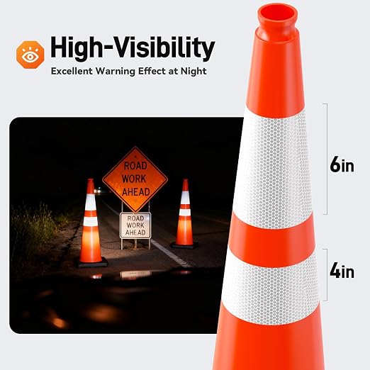 HiGiant 36 Inch Traffic Cones 8 Pack, Orange Safety Cone with Weighted Base, High-Visibility and Impact-Resistant, for Parking, Road Construction, Drivers Training, Driveway