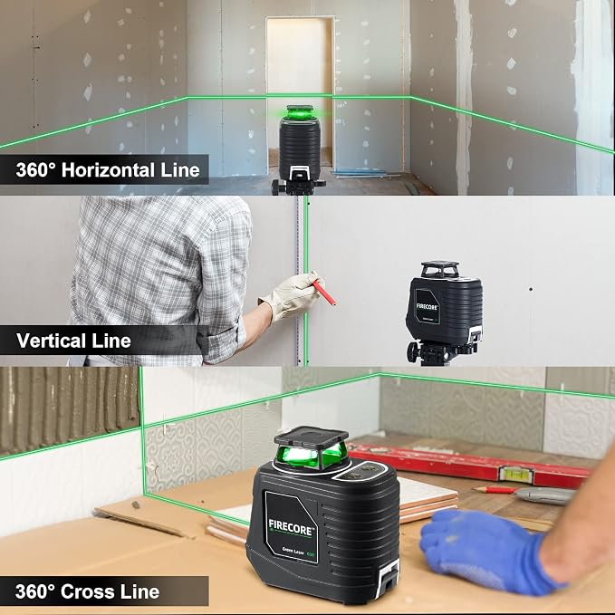 Firecore 360° Self Leveling Cross Line Laser Level with 13 Ft Telescoping Laser Pole