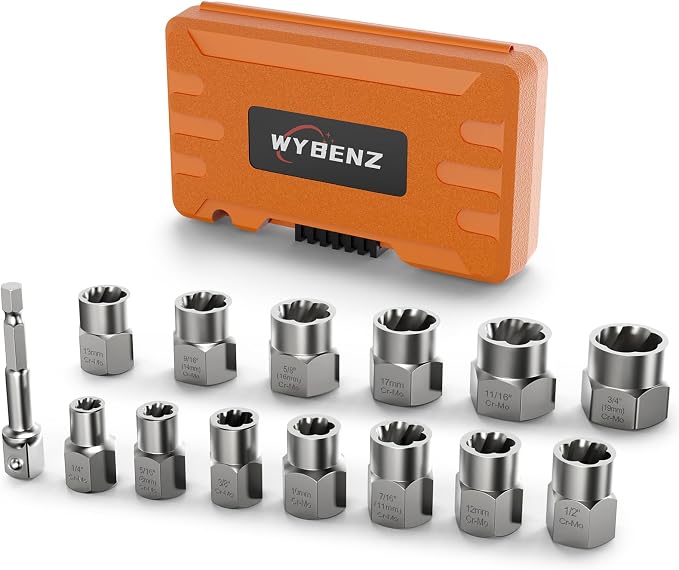 14 PCS Bolt Extractor Set, 3/8" Drive Impact Bolt & Lug Nut Remover Socket Tool Kit, Stripped Bolt Extractor Socket Set For Broken,Damaged, Frozen, Studs, Rusted, Rounded-Off Bolts, Nuts & Screws