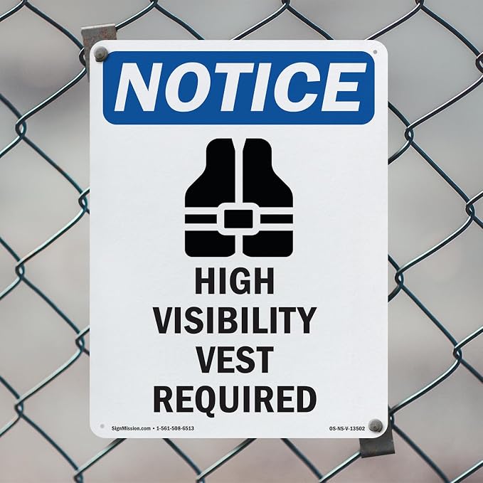High Visibility Vest OSHA Notice Aluminum Sign 18 Inch x 12 Inch - 5 Pack
