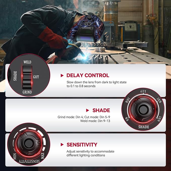 ARCCAPTAIN Auto Darkening Welding Helmet with Side View, 180° Panoramic View, 1/1/1/1 True Color Large Viewing Welding Hood with 4 Arc Sensor Solar Powered, Wide Shade 4/5-9/9-13 for TIG MIG ARC Cut