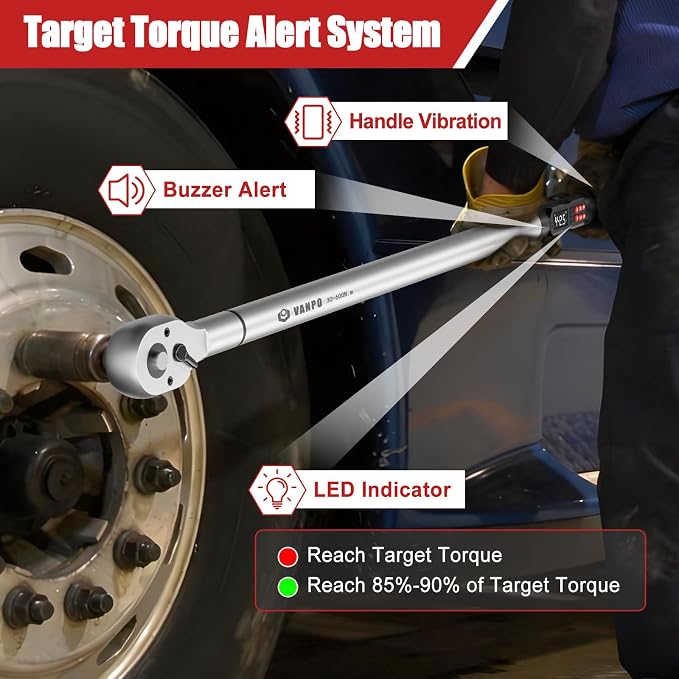 VANPO Digital Torque Wrench 3/4-Inch 22.1-442.5 Ft-Lb, for Trucks | 30-600Nm, ±2% Accuracy Heavy-Duty Electronic Torque Wrench with Triple Alert, Preset Memory for Heavy Automotive & Equipment