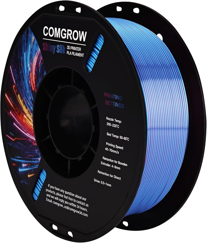 Comgrow Silk PLA 3D Printer Filament, Dual Color 2 in 1 Blue and Rose Red, 3D Printing PLA Filament 1.75mm, Dimensional Accuracy +/- 0.02 mm, 1KG Spool, Coextrusion Shiny Silk 3D Filament