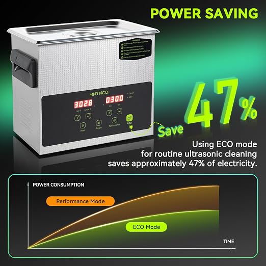 3L Commercial Ultrasonic Cleaner, ECO Mode, Heating, Degas Mode, ECO Energy-Saving Ultrasonic Cleaning Machine Excellent for Labs,Carburetor,Jewelry,Dentures,Automotive & Industrial Parts.