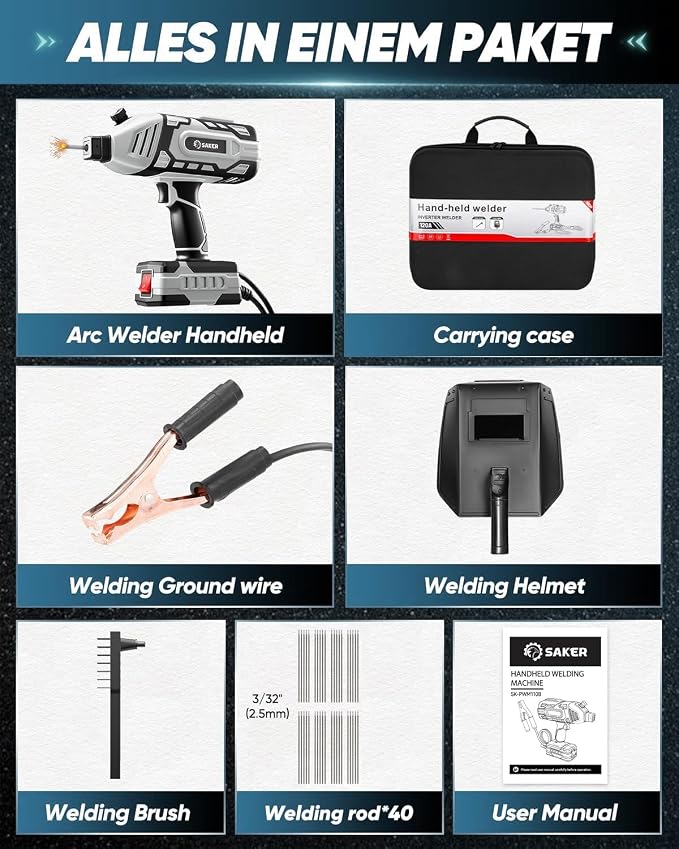 Saker Portable Welder Handheld Welding Machine with 5-Level Current Adjustment, IGBT ARC Welder Gun with 40 Welding Rods, 110V Plug & Play for DIY Home Garage Metal Welding
