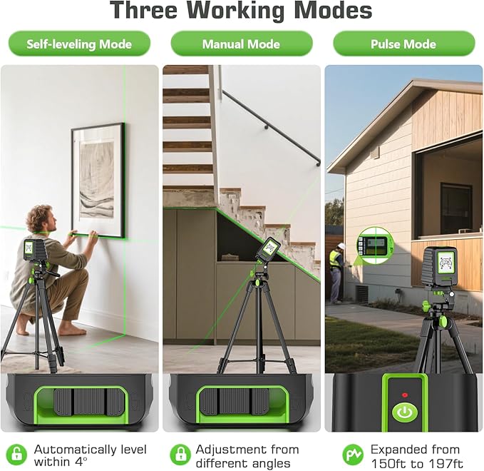 Laser Level with Tripod, Huepar 150Ft Lazer Leveler for Outdoor Use, 150° Vertical Green Cross Line Leveller Laser for Picture Hanging, Tile, Construction Project (4 AA Batteries Include)