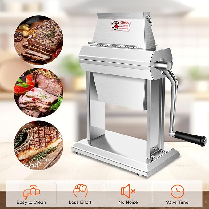 YBSVO 7" Commercial Meat Tenderizer Machine | Heavy Duty Manual Cuber with 40 Sharp Blades - Hand Crank Steak & Venison Tenderizing Tool for Butchers, Hunters & Kitchens