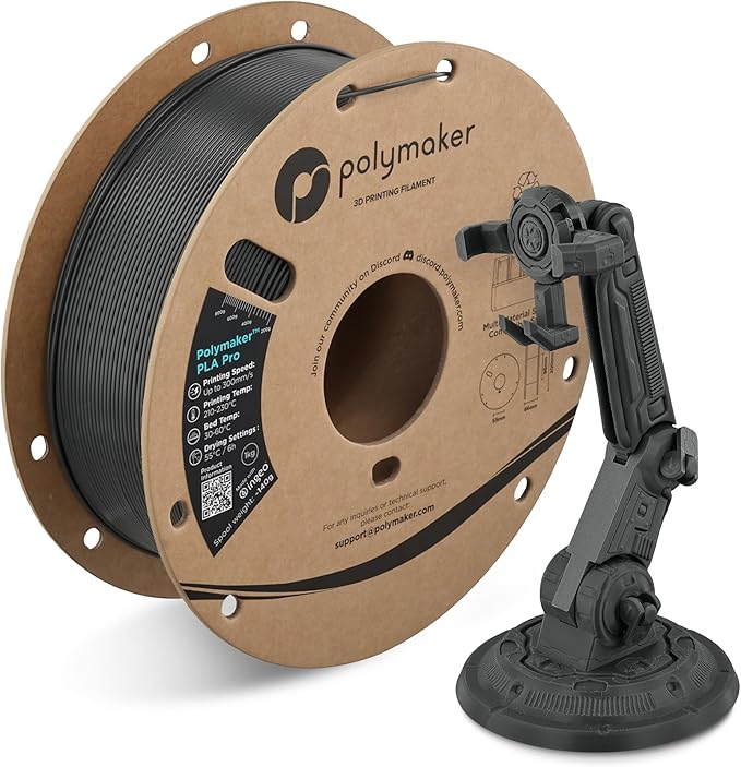 Polymaker PLA Pro 3D Printing Filament Dark Grey 1.75mm 1KG, High-Impact Tough PLA, Fast Printing up to 300mm/s, High Speed New Formula, Easy to Print on Most FDM Printers, No Enclosure Required