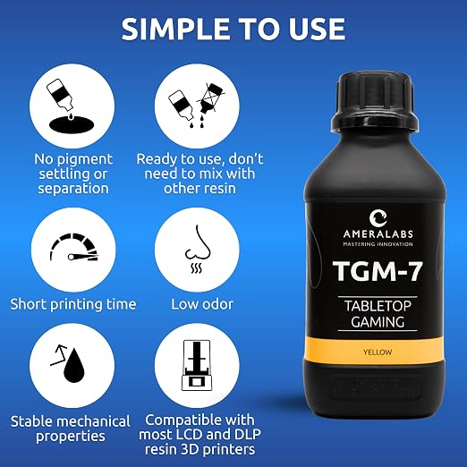 TGM-7 3D Printing Resin for Tabletop Miniatures – Tough, High Resolution, Low Odor, Fast Curing (Yellow, 1 kg)