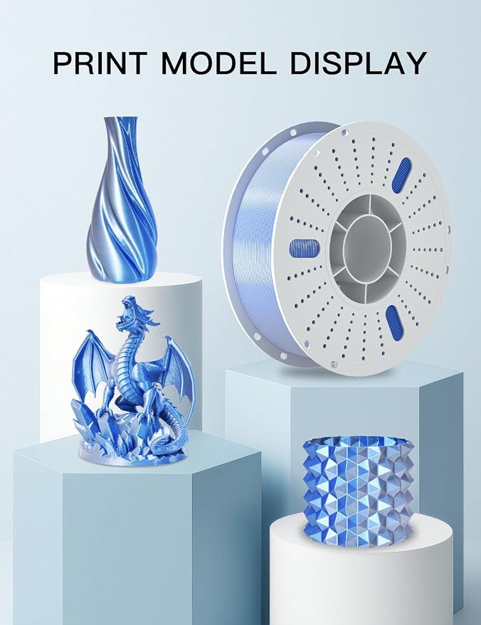 PINBALL Silk PLA 3D Printer Filament 1.75mm Shiny Silk Dual Color Filament 3D Printing PLA Filament Dimensional Accuracy +/- 0.02mm 1 KG Silk Dual Color Blue-Silver