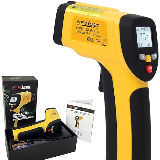 eT650D Temperature Gun by ennoLogic - Dual Laser Non-Contact Infrared Thermometer -58°F to 1202°F - NIST Option Available - Accurate Digital Surface IR Thermometer (Not for Body Temp)