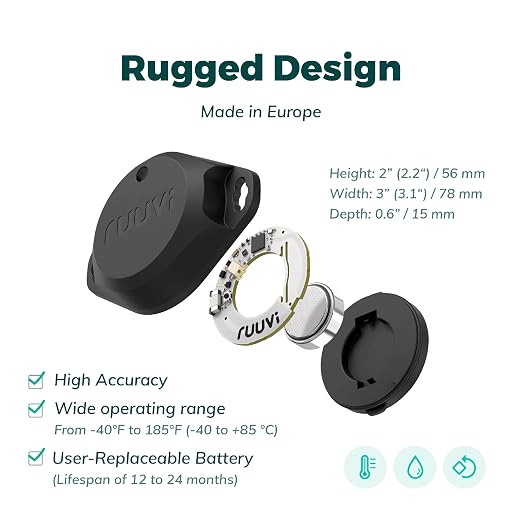 RuuviTag Pro 3in1 Wireless Bluetooth Temperature (°C/°F), Air Humidity and Motion Sensor. Alerts & History. Free Android/iOS apps. Integrates with Victron, Homey, and Home Assistant. Made in Europe.