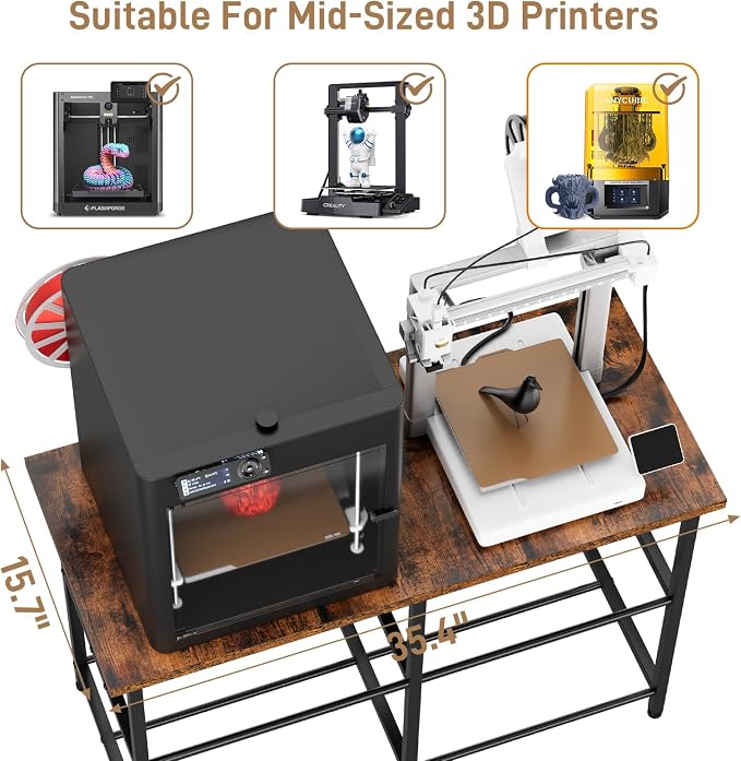3D Printer Stand with Filament Storage, Heavy Duty Metal 3D Printer Table for 2 Printers, Anti-Vibration 3D Print Desk with Spool Holder for Workshop, Studio, Home Office
