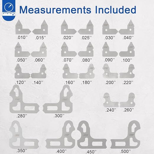 26-Piece Radius Gauge Set 0.010'' to 0.500'' Gauges with Holder, 3602-5025 Radius Gauge Set (26)