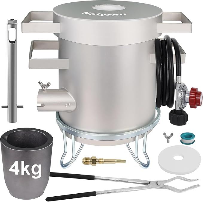 Nelyrho Propane Smelting Furnace Kit – 4kg Crucible, Support Stand, Tongs Included – Stainless Steel Foundry Melting Furnace for At-Home Metal Melting of Aluminum, Gold, Silver, and Copper Scrap