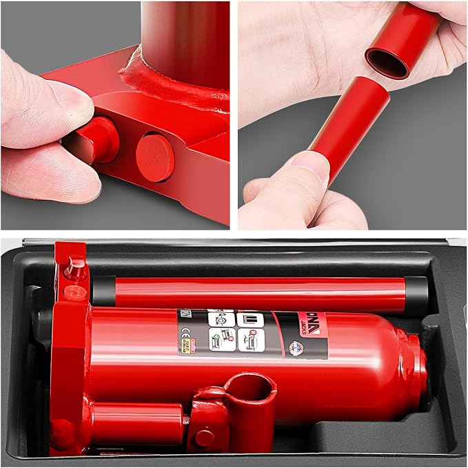 DNA Motoring 4 tons / 8818 lbs Lifting Automotive Welded Hydraulic Bottle Jack for Repair Vehicle, Pickup, Truck, w/Manual Handle, Red,TOOLS-00352