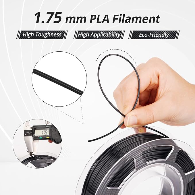 AMOLEN Silk 3D Printer Filament Bundle, PLA Filament 1.75mm Pack, Shiny 3D Printing Filament for Most FDM 3D Printer, Black, Purple, Silver Grey, Sapphire Blue, 200g X 4