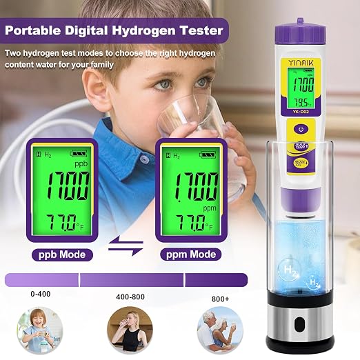 Pool pH ORP Meter, Hydrogen Water Tester, ORP Meter, TDS pH Meter for Drinking Water, YINMIK 6 in 1 pH TDS H2 EC ORP Temp Water Quality Meter, Digital pH PPM EC Monitor