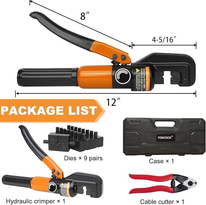 Upgraded Hydraulic Crimping Tool and Cable Cutter, Hydraulic Cable Lug Crimper with 9 Dies, Wire Swaging Tool for 1/8" - 3/16" Stainless Steel Cable Railing Kit