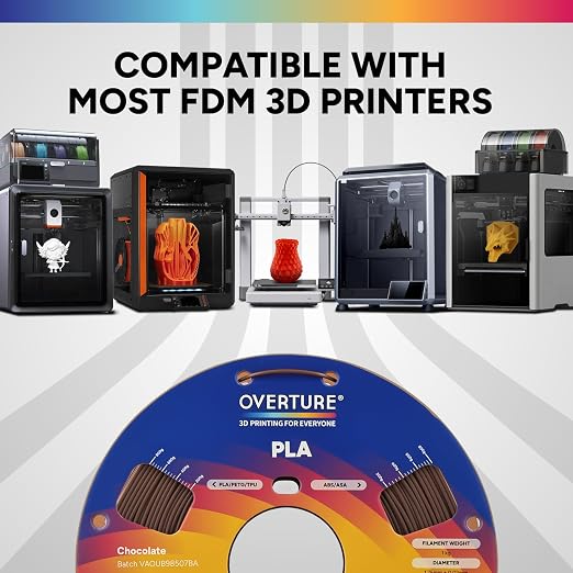 OVERTURE 4KG Bundle High Speed PLA Filament 1.75mm, Neatly Wound 3D Printer Filament 4 Pack 1kg Spool (2.2lbs) Rapid PLA, Fit Most FDM 3D Printers (Light Grey+Space Grey+Brown+Chocolate)