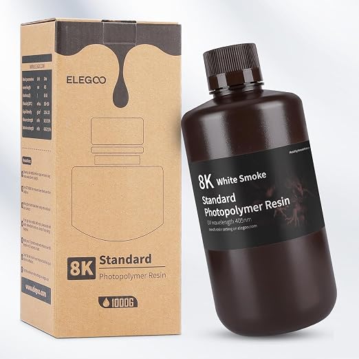 ELEGOO 8K Standard Resin, 405nm Rapid UV-Curing 3D Printer Resin, Higher Precision, Lower Shrinkage 3D Photopolymer Resin for 8K/12K/14K 3D Printer and LCD/MSLA/DLP 3D Printing, White Smoke 1000G