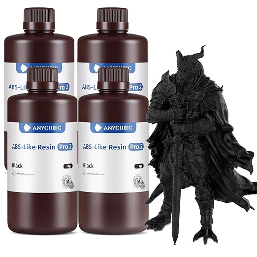 ANYCUBIC ABS-Like Resin Pro 2 Bundle, Upgraded 8K 3D Printer Resin with Enhanced Strength and Toughness, Wide Compatibility for All LCD 3D Printers (4Packs*1kg Black, 4kg in Total)