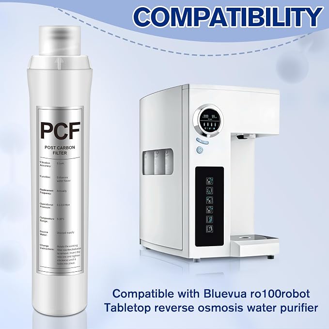 1 Pack PCF Water Filter Replacement Compatible with Bluevua RO100ROPOT, 1 PCF Water Filters, Improved Drink Quality, Easy to Replace for Household Daily Use Drinking