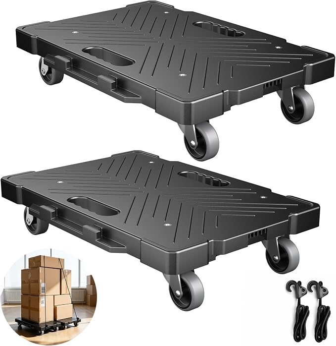 Kavlium 2 Pack Furniture Dolly, 16.9"x11.7" Heavy Duty Moving Dolly with 4 Wheels, Non-Slip Textured Surface for Moving Boxes Appliances, Max Load 500 lbs, Black