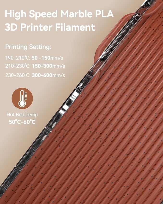 SUNLU High Speed Marble PLA Filament, 600mm/s High Speed PLA 3D Printer Filament, Natural Marble-Like Texture, Smooth Printing, 1kg (Light Chestnut Brown)