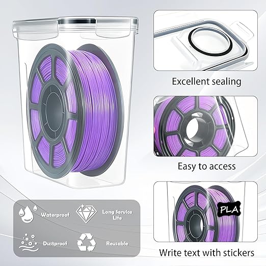 8 Pack Filament Storage Box, Airtight & Waterproof 3D Printer Filament Container with Labels, Clear Dust-Proof Organizer Case for PLA ABS TPU, 4.0L Portable Storage for Home Office