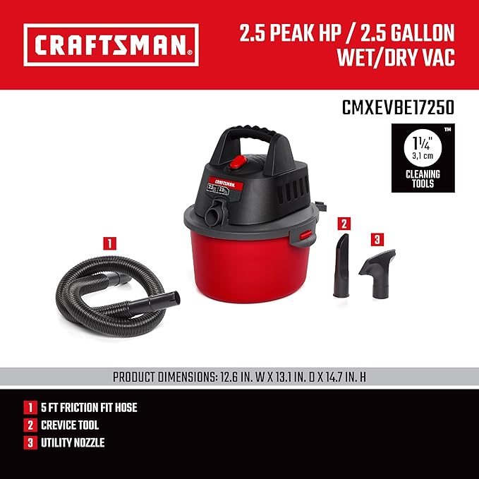 CRAFTSMAN CMXEVBE17250 2.5 Gallon 2.5 Peak HP Wet Dry Shop Vacuum