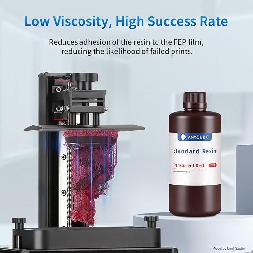 ANYCUBIC 3D Printer Resin, 405nm SLA UV-Curing Resin with High Precision and Quick Curing & Excellent Fluidity for LCD 3D Printing (Clear Red, 1kg)